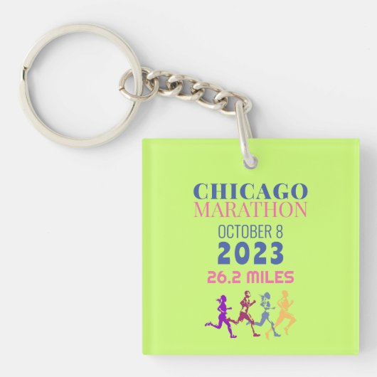 Chicago Marathon 2023 Groene aangepaste tekst Sleutelhanger (Voorkant)