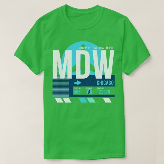 Chicago MDW Airport Code Bagage Label Midway T-shirt (Design voorkant)