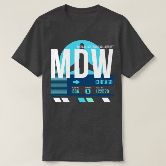Chicago MDW Airport Code Bagage Label Midway T-shirt (Design voorkant)