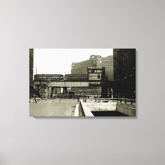 CHICAGO MERCHANDISE MART TROLLEY TRAIN WATERVERF CANVAS AFDRUK (Voorkant)