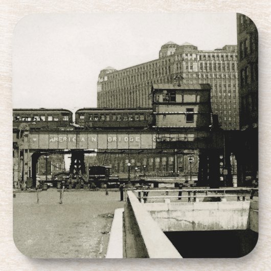 CHICAGO MERCHANDISE MART TROLLEY TRAIN WATERVERF DRANKJES ONDERZETTER (Voorkant)