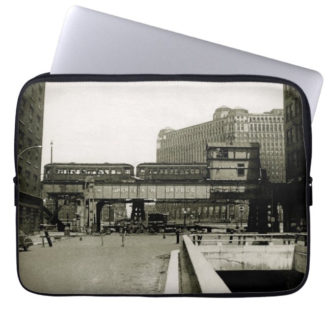 CHICAGO MERCHANDISE MART TROLLEY TRAIN WATERVERF LAPTOP SLEEVE (Voorkant)