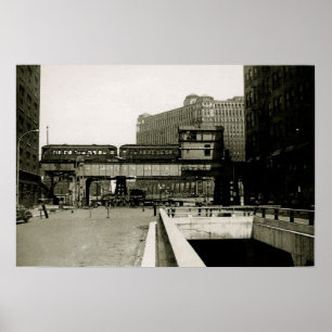 CHICAGO MERCHANDISE MART TROLLEY TRAIN WATERVERF POSTER