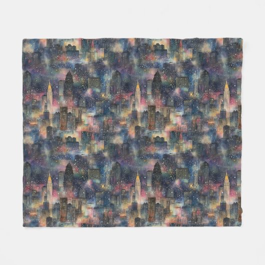 Chicago met kerst & nieuwjaar Waterverven Fleece Deken (Voorkant (Horizontaal))