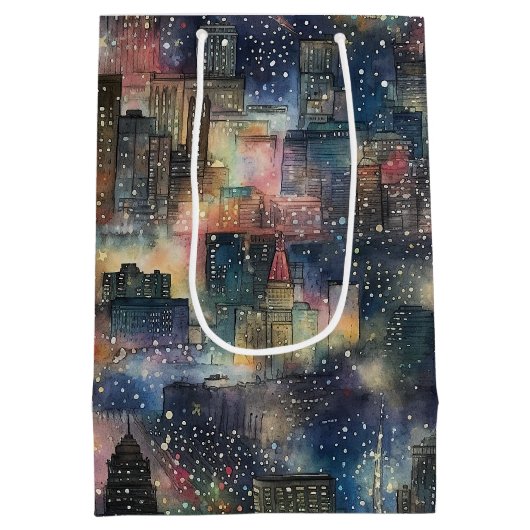 Chicago met kerst & nieuwjaar Waterverven Medium Cadeauzakje (Achterkant)