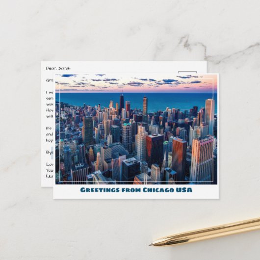 Chicago met Lake Michigan Briefkaart (Voorkant / Achterkant in situ)