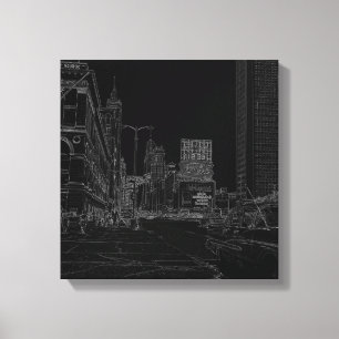 Chicago Michigan Avenue 1960's Ggloed Edges Black Canvas Afdruk