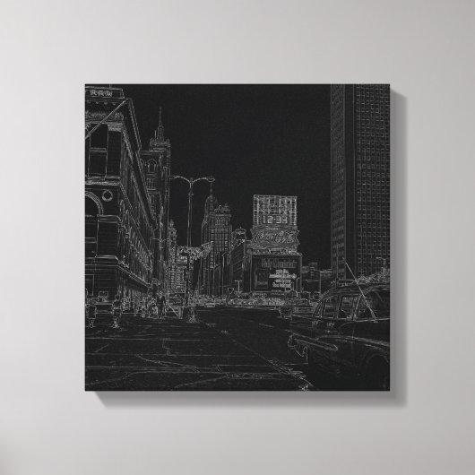 Chicago Michigan Avenue 1960's Ggloed Edges Black Canvas Afdruk (Voorkant)