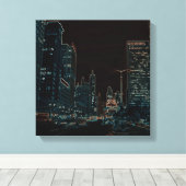 Chicago Michigan Avenue 1960's Ggloed Edges Black Canvas Afdruk (Insitu (Houten vloer))
