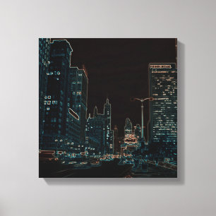 Chicago Michigan Avenue 1960's Ggloed Edges Black Canvas Afdruk
