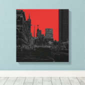 Chicago Michigan Avenue 1960's Ggloed Edges Black Canvas Afdruk (Insitu (Houten vloer))