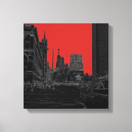 Chicago Michigan Avenue 1960's Ggloed Edges Black Canvas Afdruk (Voorkant)