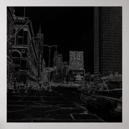 Chicago Michigan Avenue 1960's Ggloed Edges Black Poster (Voorkant)
