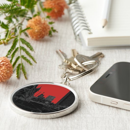 Chicago Michigan Avenue 1960's Ggloed Edges Black Sleutelhanger (Zijkant)