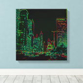 Chicago Michigan Avenue 1967 Neon Glow night afbee Canvas Afdruk (Insitu (Houten vloer))
