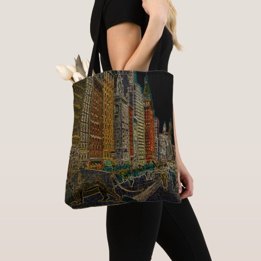 Chicago Michigan Avenue Art Institute Lions Neon Tote Bag (Dichtbij)