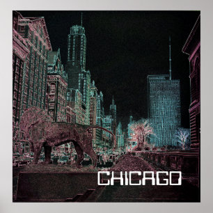 CHICAGO MICHIGAN AVENUE @ ART MUSEUM 1967 NEON POSTER