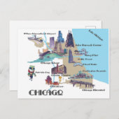Chicago Michigan-kaart met attracties Briefkaart (Voorkant / Achterkant)