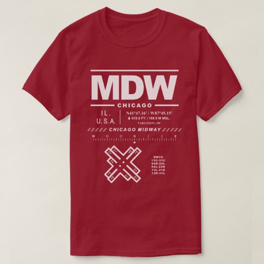 Chicago Midway International Airport MDW T-shirt (Design voorkant)