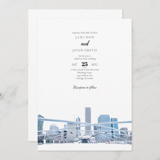 Chicago Millenium Park Wedding Invitation Kaart (Voorkant / Achterkant)
