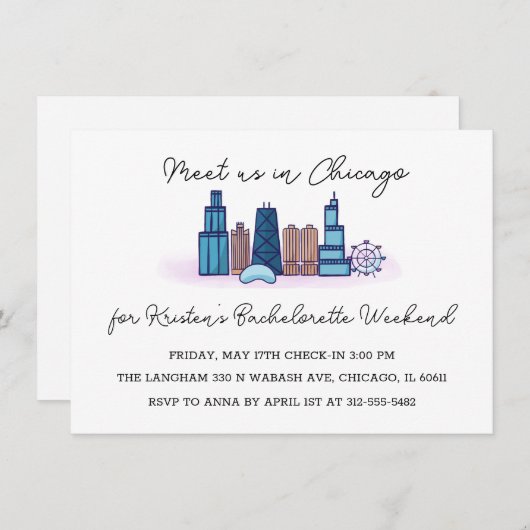 Chicago Minimalist Bachelorette uitnodiging (Voorkant / Achterkant)