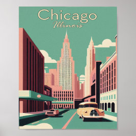 chicago Minimalist Vintage Travel Art Poster