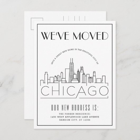Chicago Modern Deco | Adres Gewijzigd Aankondigingskaart (Voorkant / Achterkant)