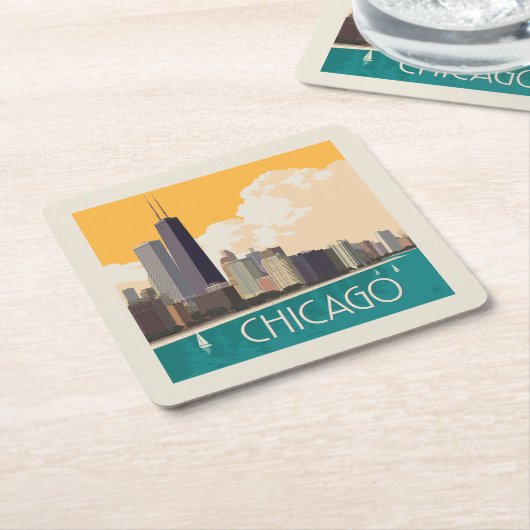 Chicago | Moderne skyline Kartonnen Onderzetters (Schuin)