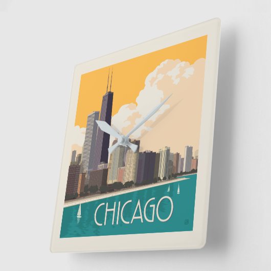 Chicago | Moderne skyline Vierkante Klok (Hoek)