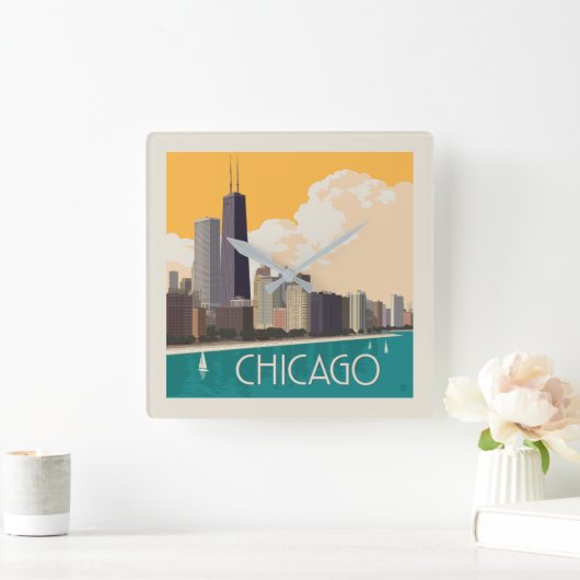 Chicago | Moderne skyline Vierkante Klok (Huis)