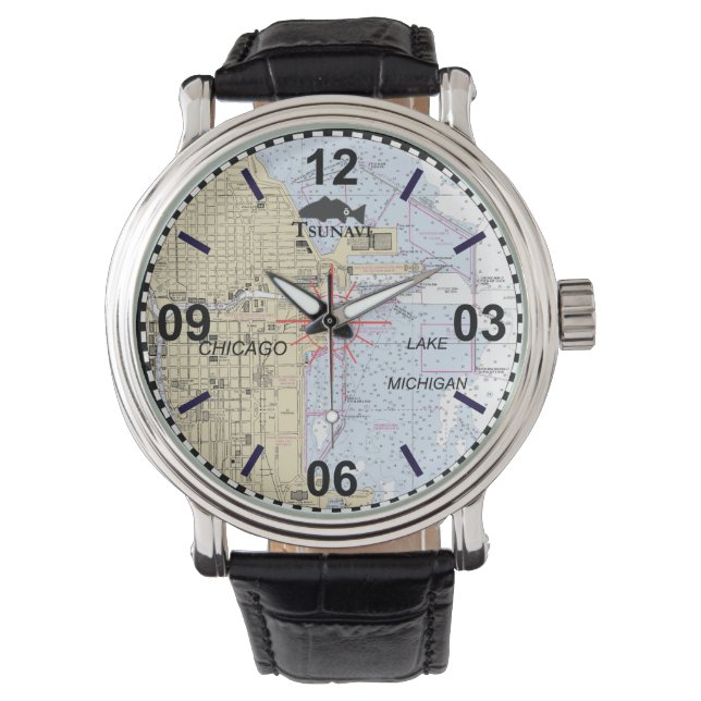 Chicago Nautical Chart Watch Horloge (Voorkant)