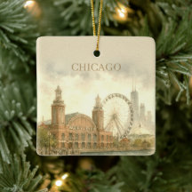 Chicago Navy Pier op maat gemaakte waterverf Landm