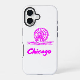 Chicago Navy Pier Reuzenrad Neon Roze iPhone 16 Hoesje