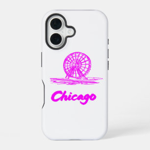 Chicago Navy Pier Reuzenrad Neon Roze iPhone 16 Hoesje