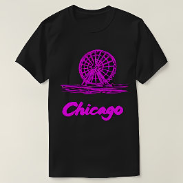 Chicago Navy Pier Reuzenrad Neon Roze  T-shirt