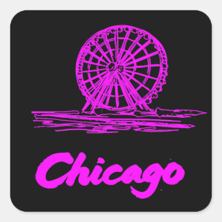 Chicago Navy Pier Reuzenrad Neon Roze  Vierkante Sticker