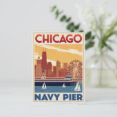 Chicago Navy Pier Silhouette Retro Briefkaart (Staand voorkant)