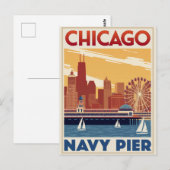 Chicago Navy Pier Silhouette Retro Briefkaart (Voorkant / Achterkant)