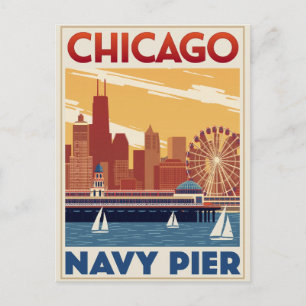 Chicago Navy Pier Silhouette Retro Briefkaart
