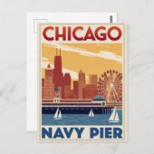Chicago Navy Pier Skyline Retro Briefkaart (Voorkant / Achterkant)