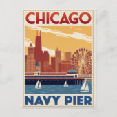 Chicago Navy Pier Skyline Retro Briefkaart (Voorkant)