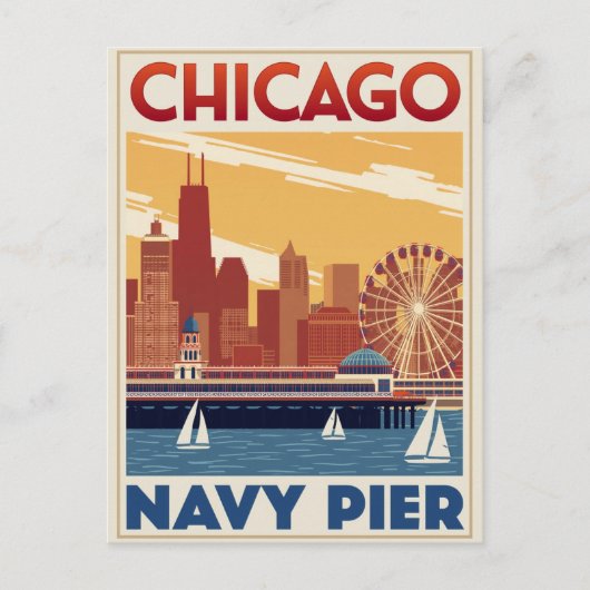 Chicago Navy Pier Skyline Retro Briefkaart (Voorkant)