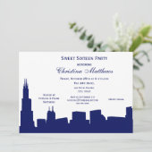 Chicago Navy Skyline Silhouette Sweet 16 Party Kaart (Staand voorkant)