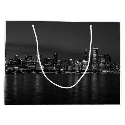 Chicago Night Cityscape Grayscale Groot Cadeauzakje (Achterkant)