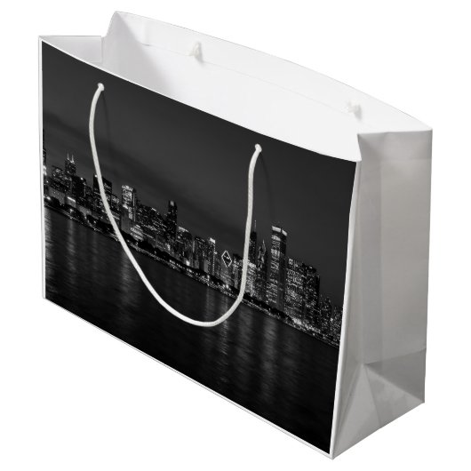 Chicago Night Cityscape Grayscale Groot Cadeauzakje (Achterkant Gekanteld)