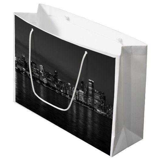 Chicago Night Cityscape Grayscale Groot Cadeauzakje (Voorkant Gekanteld)