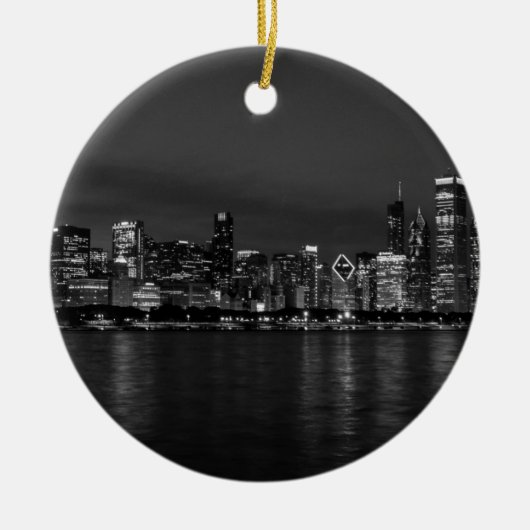 Chicago Night Cityscape Grayscale Keramisch Ornament (Voorkant)