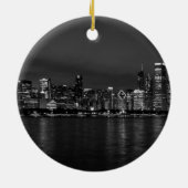 Chicago Night Cityscape Grayscale Keramisch Ornament (Achterkant)