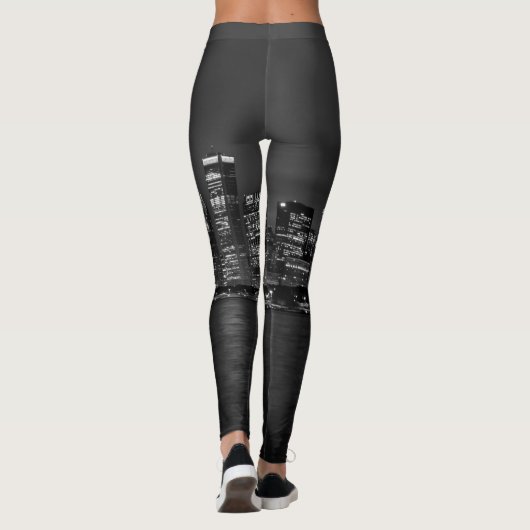 Chicago Night Cityscape Grayscale Leggings (Achterkant)