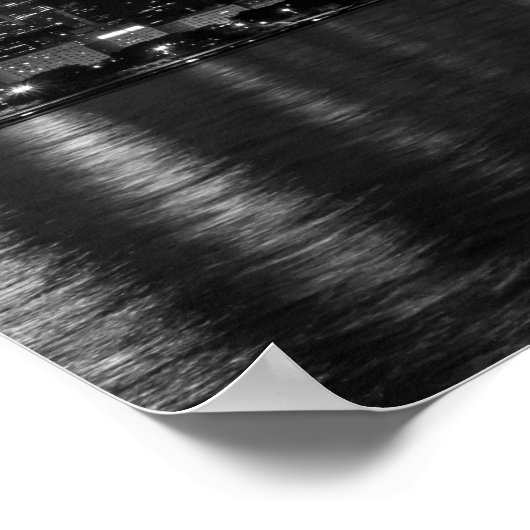 Chicago Night Cityscape Grayscale Poster (Hoek)